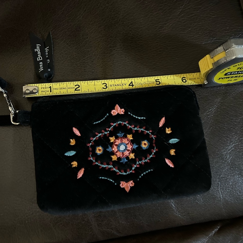 Vera Bradley velvet floral embroidered small wristlet